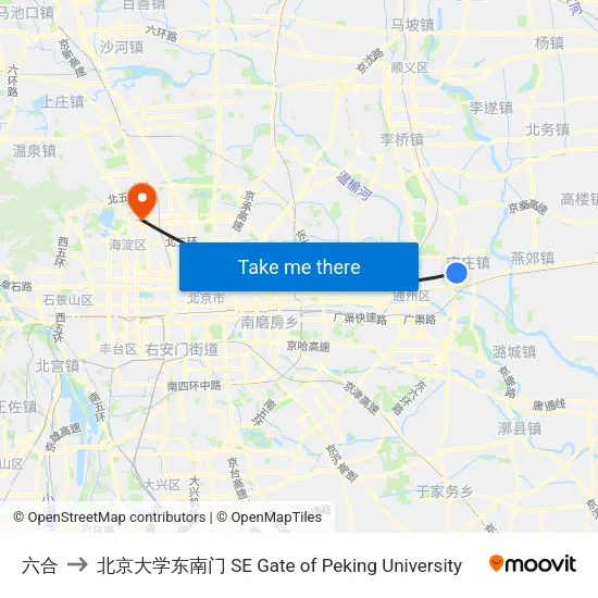 六合 to 北京大学东南门 SE Gate of Peking University map