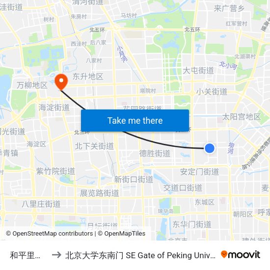 和平里北街 to 北京大学东南门 SE Gate of Peking University map