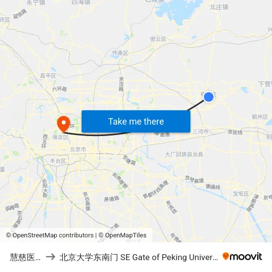 慧慈医院 to 北京大学东南门 SE Gate of Peking University map