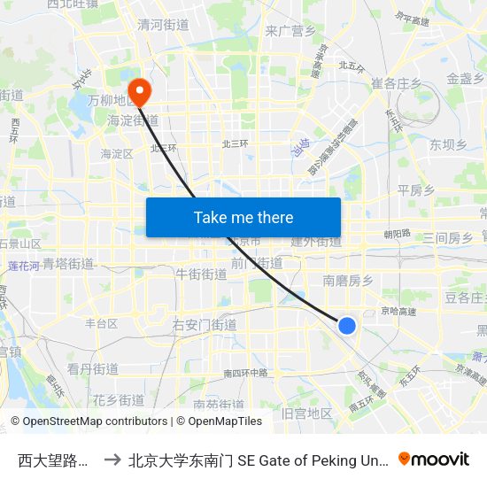 西大望路南口 to 北京大学东南门 SE Gate of Peking University map
