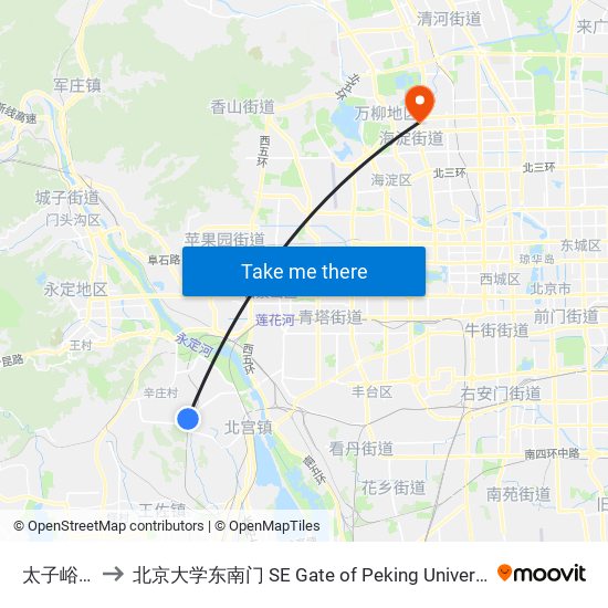 太子峪北 to 北京大学东南门 SE Gate of Peking University map