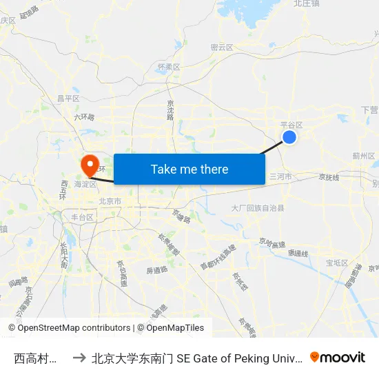 西高村北口 to 北京大学东南门 SE Gate of Peking University map