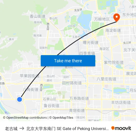 老古城 to 北京大学东南门 SE Gate of Peking University map