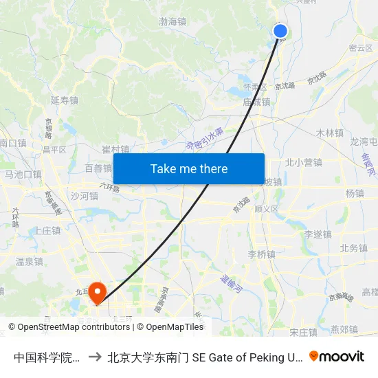 中国科学院大学 to 北京大学东南门 SE Gate of Peking University map