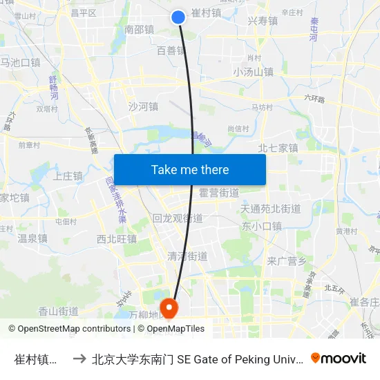 崔村镇八家 to 北京大学东南门 SE Gate of Peking University map
