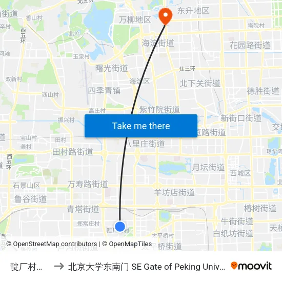 靛厂村南站 to 北京大学东南门 SE Gate of Peking University map