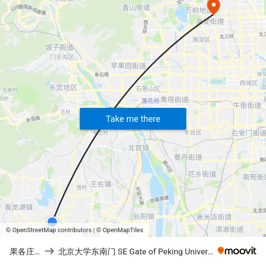 果各庄北 to 北京大学东南门 SE Gate of Peking University map