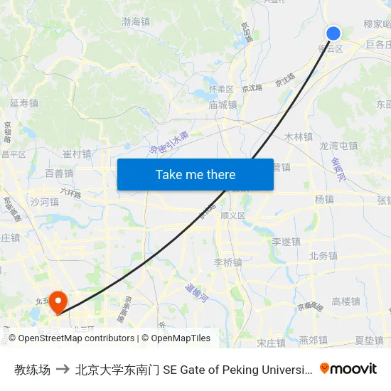 教练场 to 北京大学东南门 SE Gate of Peking University map