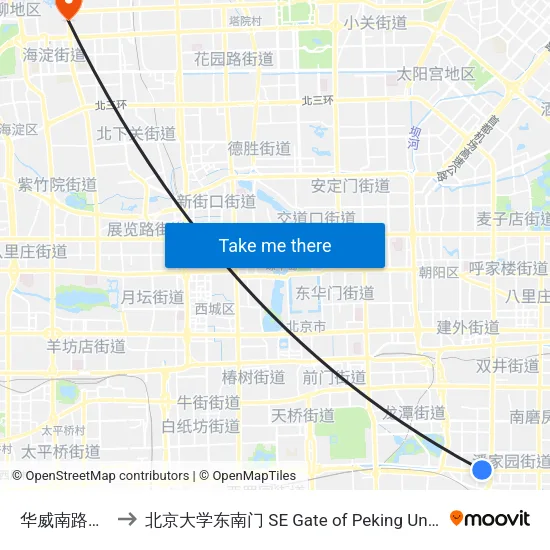 华威南路东口 to 北京大学东南门 SE Gate of Peking University map