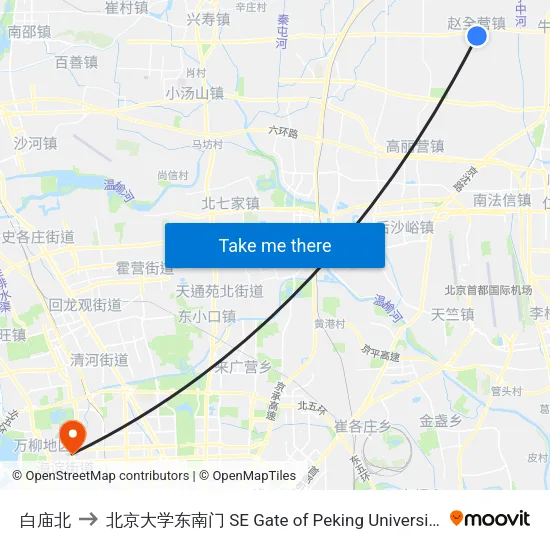 白庙北 to 北京大学东南门 SE Gate of Peking University map