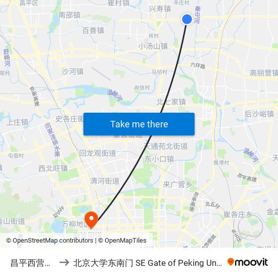昌平西营村东 to 北京大学东南门 SE Gate of Peking University map