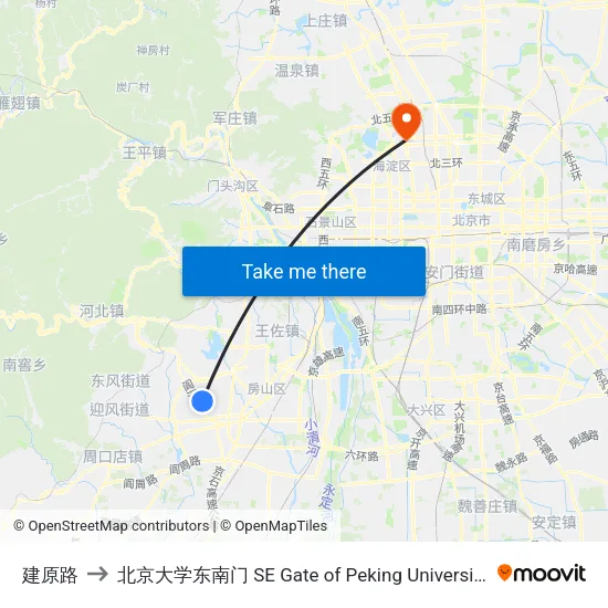 建原路 to 北京大学东南门 SE Gate of Peking University map