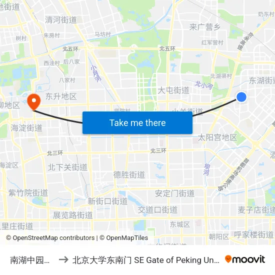 南湖中园南门 to 北京大学东南门 SE Gate of Peking University map