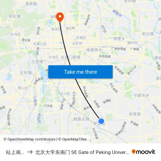 站上南口 to 北京大学东南门 SE Gate of Peking University map