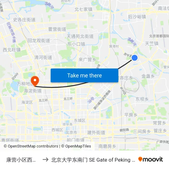 康营小区西街北口 to 北京大学东南门 SE Gate of Peking University map
