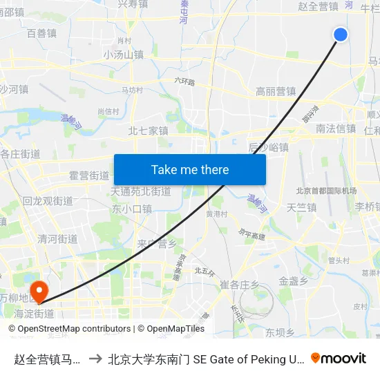 赵全营镇马家堡 to 北京大学东南门 SE Gate of Peking University map