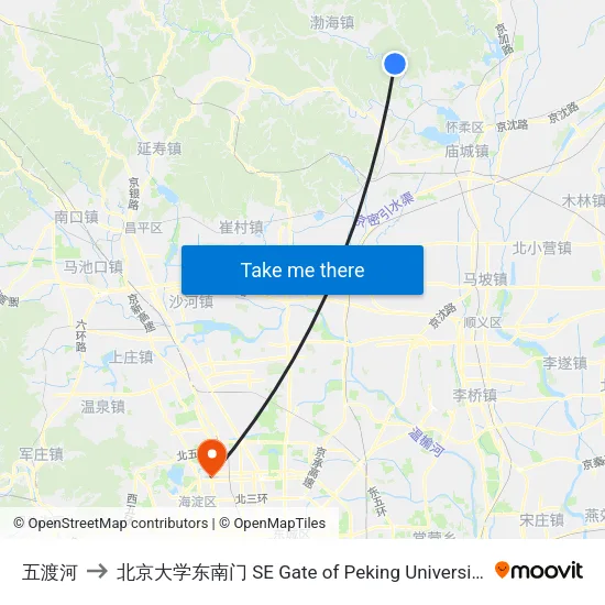 五渡河 to 北京大学东南门 SE Gate of Peking University map