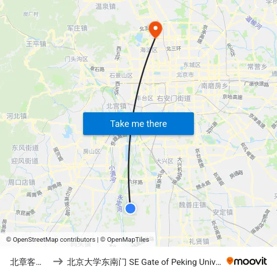 北章客路口 to 北京大学东南门 SE Gate of Peking University map