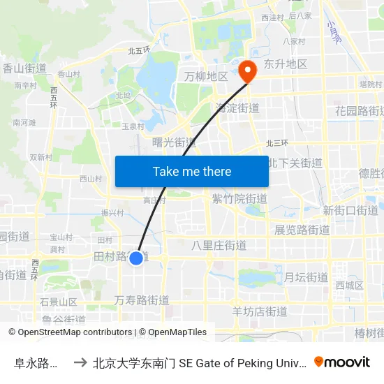 阜永路口西 to 北京大学东南门 SE Gate of Peking University map