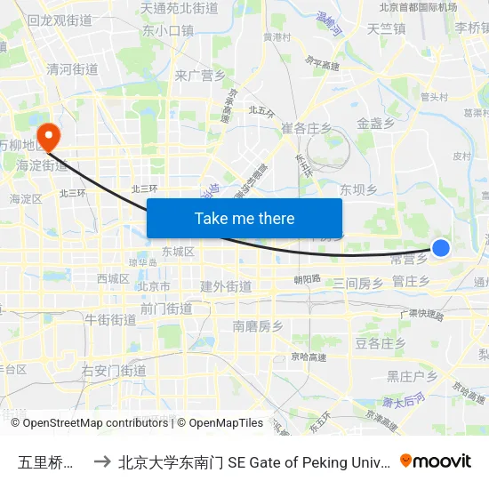 五里桥南站 to 北京大学东南门 SE Gate of Peking University map