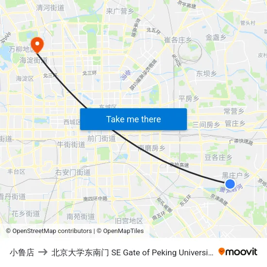 小鲁店 to 北京大学东南门 SE Gate of Peking University map