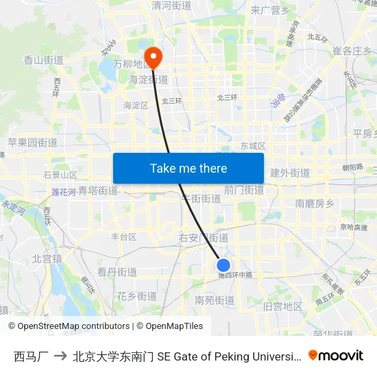 西马厂 to 北京大学东南门 SE Gate of Peking University map