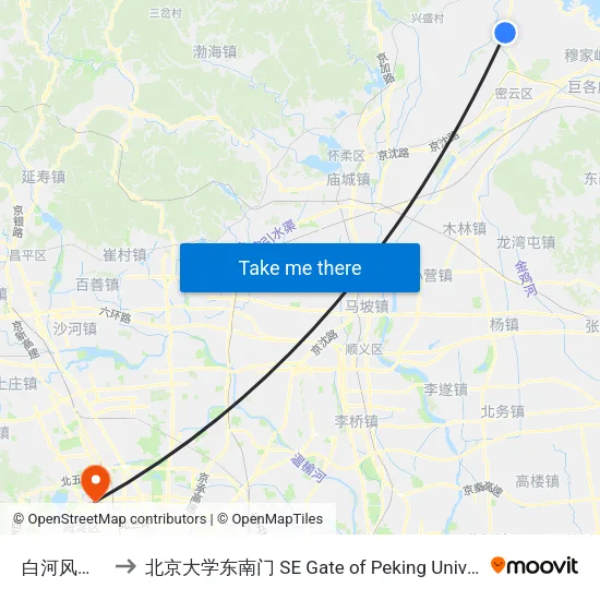 白河风景区 to 北京大学东南门 SE Gate of Peking University map
