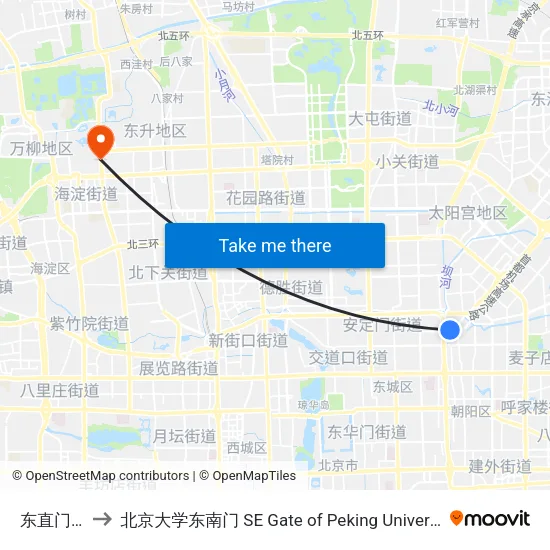 东直门外 to 北京大学东南门 SE Gate of Peking University map