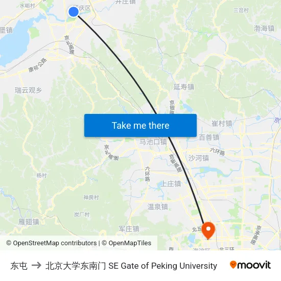 东屯 to 北京大学东南门 SE Gate of Peking University map