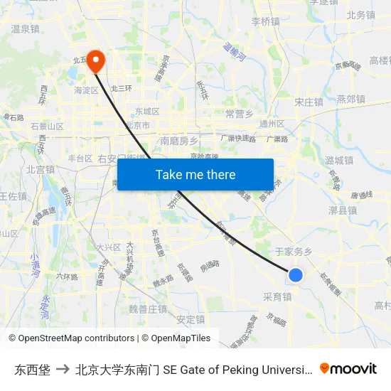 东西垡 to 北京大学东南门 SE Gate of Peking University map