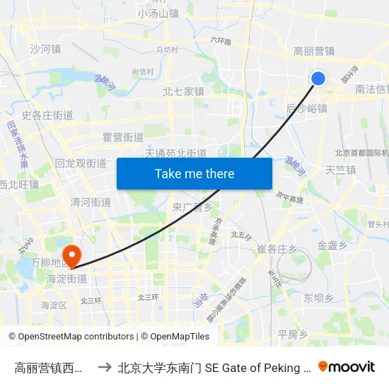 高丽营镇西马各庄 to 北京大学东南门 SE Gate of Peking University map