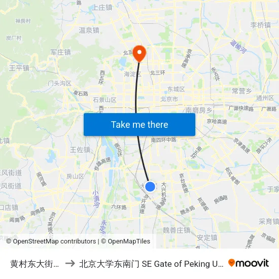 黄村东大街东口 to 北京大学东南门 SE Gate of Peking University map