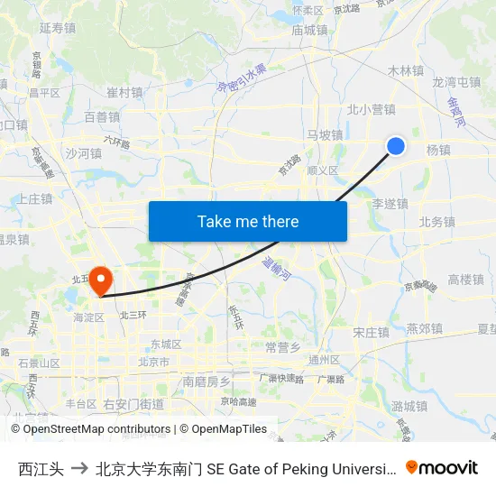 西江头 to 北京大学东南门 SE Gate of Peking University map