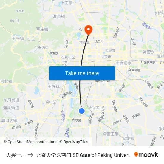 大兴一职 to 北京大学东南门 SE Gate of Peking University map