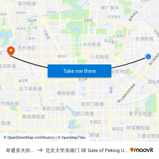 阜通东大街北口 to 北京大学东南门 SE Gate of Peking University map