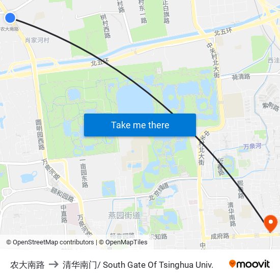 农大南路 to 清华南门/ South Gate Of Tsinghua Univ. map