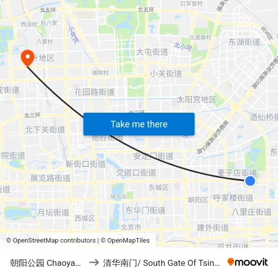 朝阳公园 Chaoyang Park to 清华南门/ South Gate Of Tsinghua Univ. map