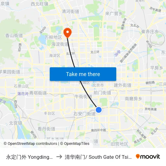 永定门外 Yongdingmen Wai to 清华南门/ South Gate Of Tsinghua Univ. map