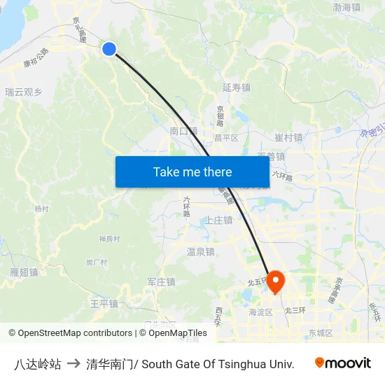 八达岭站 to 清华南门/ South Gate Of Tsinghua Univ. map