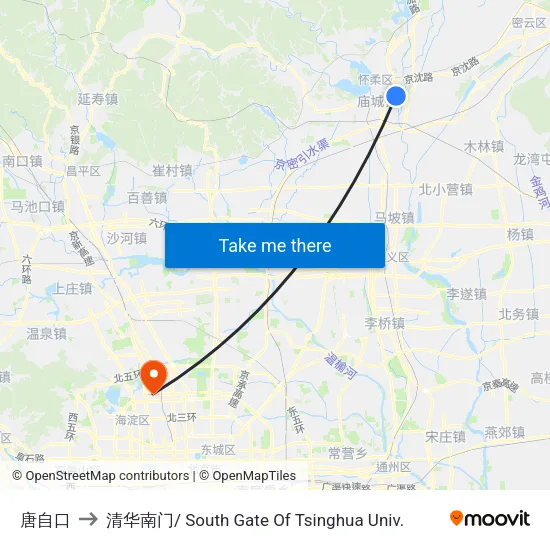 唐自口 to 清华南门/ South Gate Of Tsinghua Univ. map