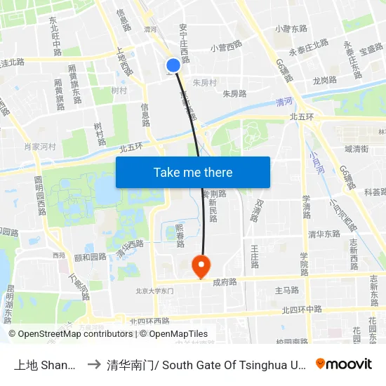 上地 Shangdi to 清华南门/ South Gate Of Tsinghua Univ. map