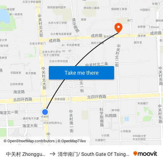 中关村 Zhongguancun to 清华南门/ South Gate Of Tsinghua Univ. map