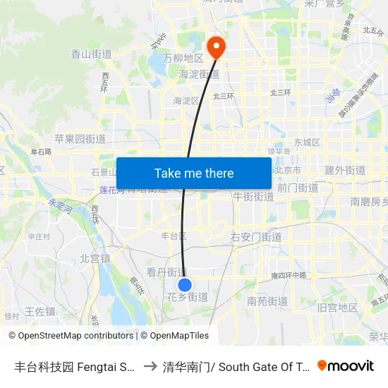 丰台科技园 Fengtai Science Park to 清华南门/ South Gate Of Tsinghua Univ. map