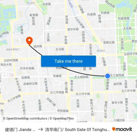 健德门 Jiande Men to 清华南门/ South Gate Of Tsinghua Univ. map