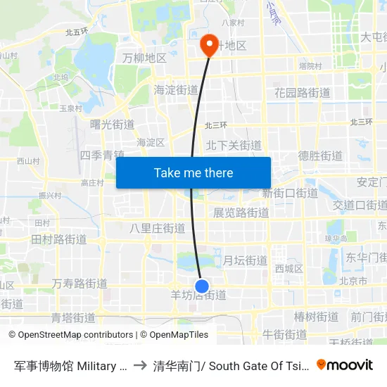军事博物馆 Military Museum to 清华南门/ South Gate Of Tsinghua Univ. map
