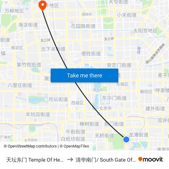 天坛东门 Temple Of Heaven East Gate to 清华南门/ South Gate Of Tsinghua Univ. map