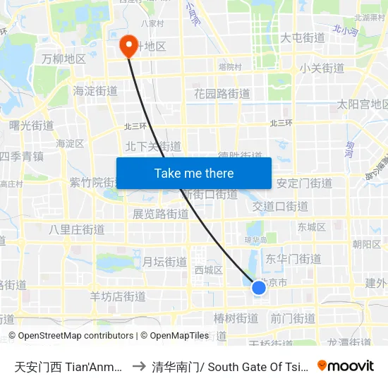 天安门西 Tian'Anmen XI (W) to 清华南门/ South Gate Of Tsinghua Univ. map