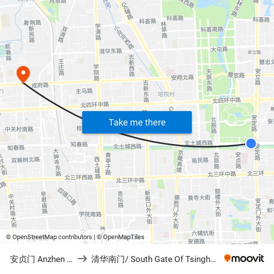 安贞门 Anzhen Men to 清华南门/ South Gate Of Tsinghua Univ. map