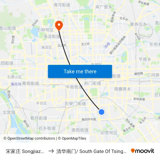 宋家庄 Songjiazhuang to 清华南门/ South Gate Of Tsinghua Univ. map