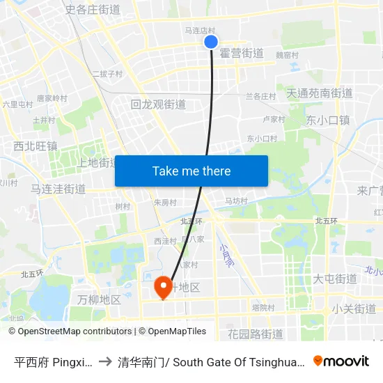 平西府 Pingxi Fu to 清华南门/ South Gate Of Tsinghua Univ. map